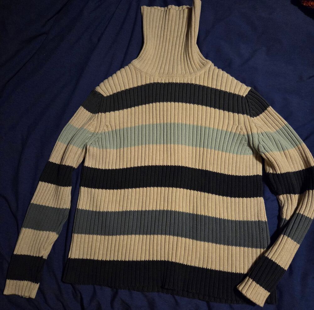 Vintage 90s Eddie Bauer Striped Ribbed Knit Turtleneck Sweater XL